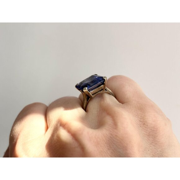 London Blue Topaz Princess Cut 925 Sterling Silver Vintage Ring - sz 6.5 - Picture 9 of 11